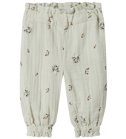 Name It Trousers - Muslin - NbfHikka - Aqua Gray w. Flowers