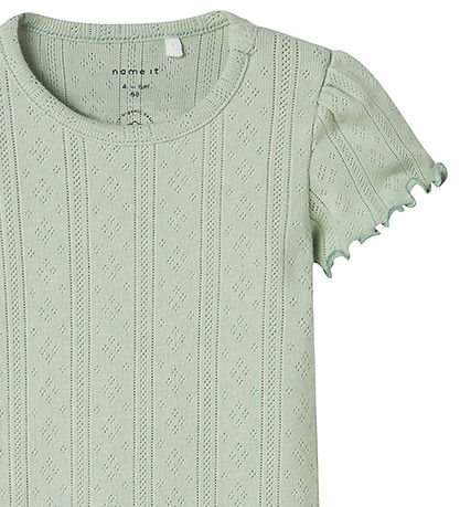 Name It Romper s/s - NbfJsilke - Aqua Grijs m. Pointelle