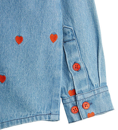 Mini Rodini Overhemd - Denim - Blauw m. Harten Mini Rodini Overhemd - Denim - Blauw m. Harten