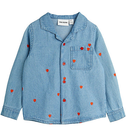 Mini Rodini Overhemd - Denim - Blauw m. Harten Mini Rodini Overhemd - Denim - Blauw m. Harten