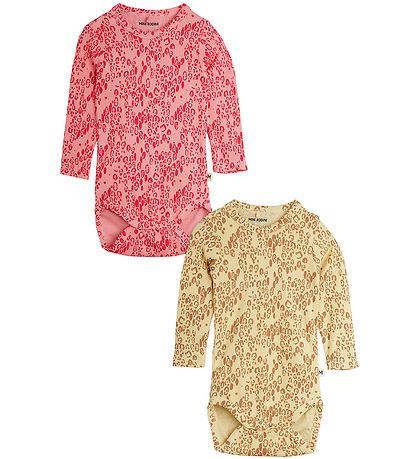 Mini Rodini Body l/ä - 2er-Pack - Pink/Beige m. Leopardprint