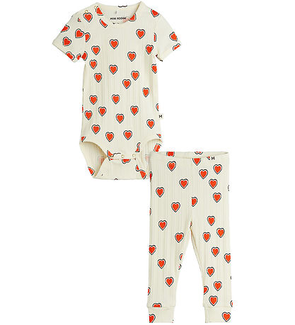 Mini Rodini Sett - Leggings/Samfella c/o - Rib - Offwhite M. Hjö