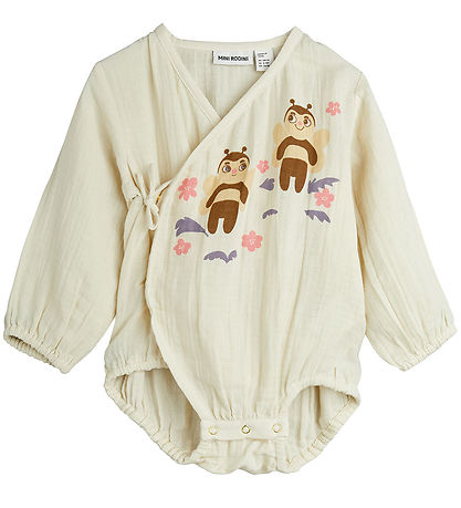 Mini Rodini Wrap Bodysuit l/s - Offwhite w. Bees