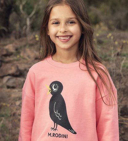 Mini Rodini Sweatshirt - Pink w. Blackbird Mini Rodini Sweatshirt - Pink w. Blackbird