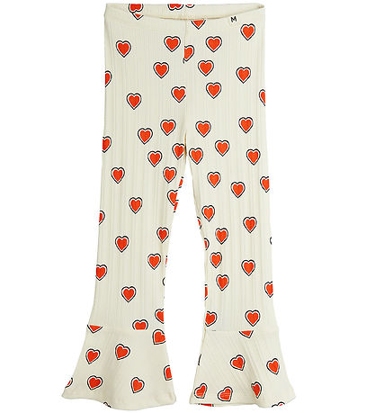 Mini Rodini Broek - Rib - Offwhite m. Harten Mini Rodini Broek - Rib - Offwhite m. Harten