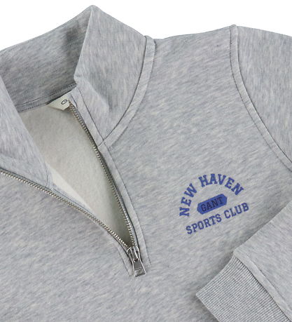 GANT Sweatshirt - Graphic Half Zip - Light Grey Melange GANT Sweatshirt - Graphic Half Zip - Light Grey Melange