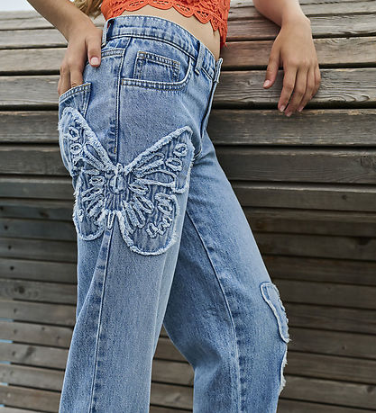Kids Only Jeans - KogJenna - Wide - Light Blue w. Butterfly Kids Only Jeans - KogJenna - Wide - Light Blue w. Butterfly