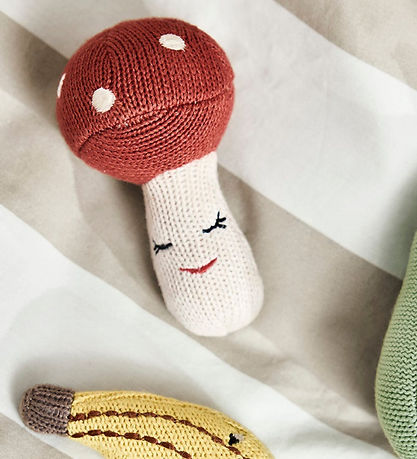 Hochet OYOY - Tricoté - Champignon - Offwhite/Rouge