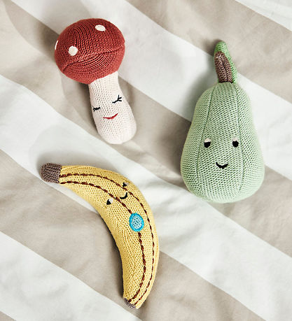 Hochet OYOY - Tricoté - Champignon - Offwhite/Rouge