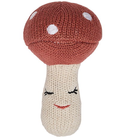 Hochet OYOY - Tricoté - Champignon - Offwhite/Rouge