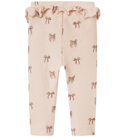 Lil' Atelier leggings - Rib - NbfGavo - Silver Peony/Bow Lil' Atelier leggings - Rib - NbfGavo - Silver Peony/Bow