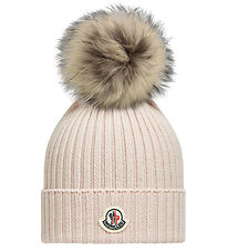 Moncler Beanie - Wool - Light Grey w. Faux Fur Pom Pom