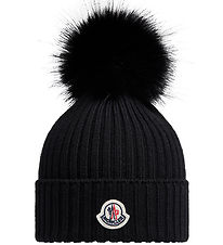 Moncler Beanie - Wool - Black w. Faux Fur Pom Pom
