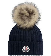 Moncler Beanie - Wool - Navy w. Faux Fur Pom Pom