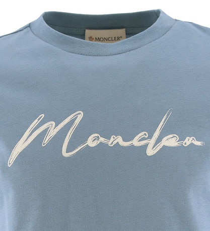 Moncler T-shirt - Dusty Blue w. White Moncler T-shirt - Dusty Blue w. White