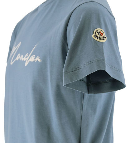 Moncler T-shirt - Dusty Blue w. White Moncler T-shirt - Dusty Blue w. White