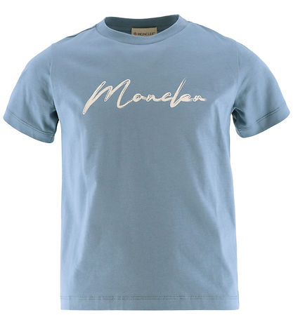 Moncler T-shirt - Dusty Blue w. White Moncler T-shirt - Dusty Blue w. White