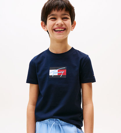 Tommy Hilfiger T-Shirt - Schriftzug Flagge - Dark Nacht Navy