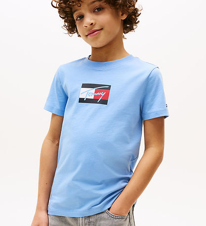 Tommy Hilfiger T-Shirt - Schriftzug Flagge - Cloudy Blue