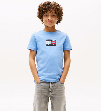 Tommy Hilfiger T-Shirt - Schriftzug Flagge - Cloudy Blue