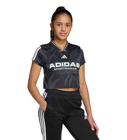 adidas Performance T-shirt - Cropped - Carbon/Black/White adidas Performance T-shirt - Cropped - Carbon/Black/White
