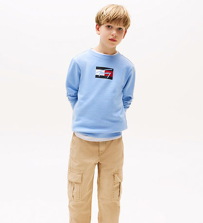 Tommy Hilfiger Peysa - Handritsfáni - Cloudy Blue Tommy Hilfiger Peysa - Handritsfáni - Cloudy Blue