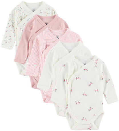 Petit Bateau Wrap Bodysuit l/s - 5-Pack - White/Pink Petit Bateau Wrap Bodysuit l/s - 5-Pack - White/Pink