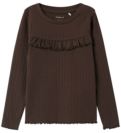 Name It Blouse - Rib - NmfLalla - Seal Brown w. Pointelle