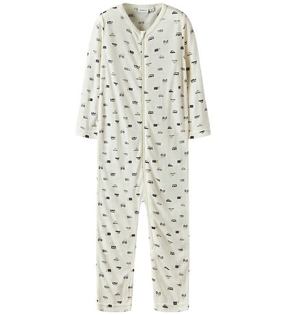 Name It Nightsuit - Wool - Rib - NmmWang - Snow White/Small Cars Name It Nightsuit - Wool - Rib - NmmWang - Snow White/Small Cars