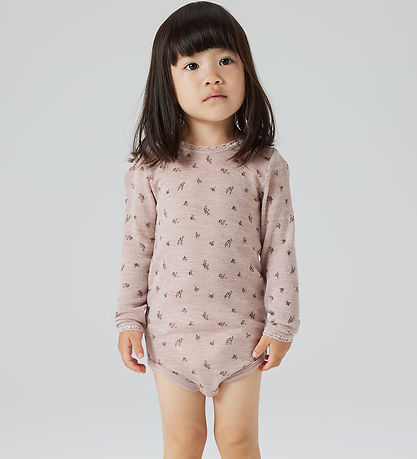 Name It Bodysuit l/s - Wool - NmfWang - Shadow Gray/Small flower Name It Bodysuit l/s - Wool - NmfWang - Shadow Gray/Small flower