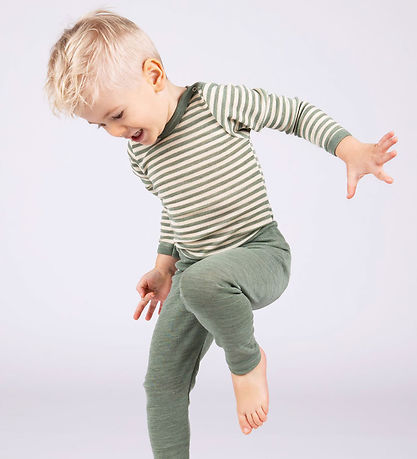 Engel Bodysuit l/s - Wool - Sage Green Melange/Natural