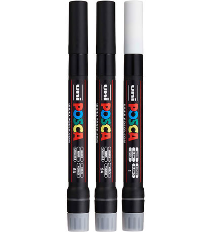 Posca Filzstifte m. Pinsel-Spitz - PCF-350 - 3 st. - Weiß/Schwar