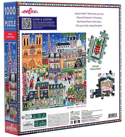 Eeboo Jigsaw Puzzle - 1000 Bricks - 58.4x58.4 cm - Paris Christm