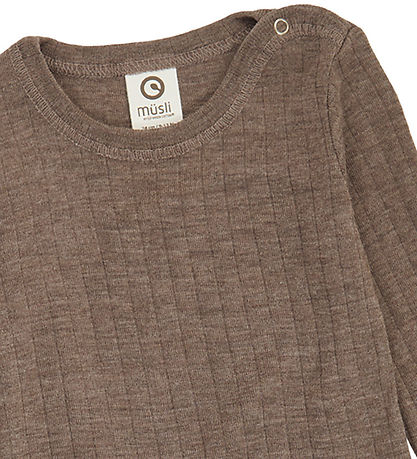Müsli Bodysuit l/s - Rib - Wool - Walnut Melange