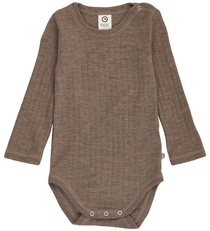 Müsli Bodysuit l/s - Rib - Wool - Walnut Melange