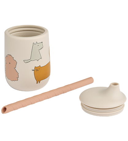 Liewood Cup w. Straws - Silicone - Ellis - Cats Duck Dogs/Sandy