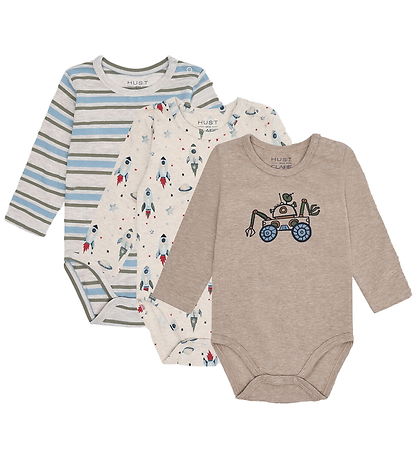 Hust and Claire Bodysuits l/s - 3-Pack - Bertram Rocket - Wheat 
