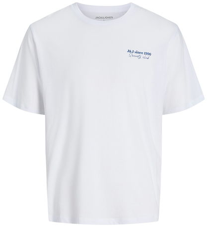 Jack & Jones T-shirt - JjNinety - White w. Blue Jack & Jones T-shirt - JjNinety - White w. Blue