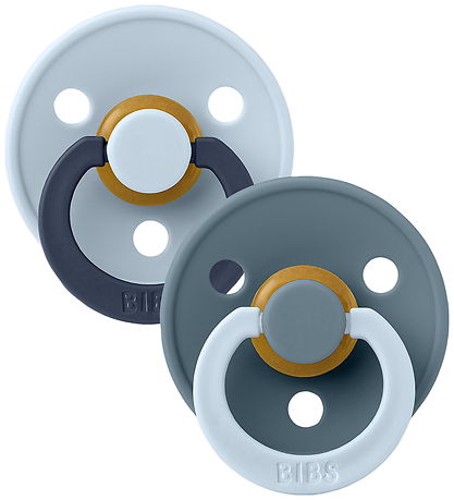 BIBS Colour Pacifiers - Size 2 - 2-Pack - Round - Baby Blue Petr