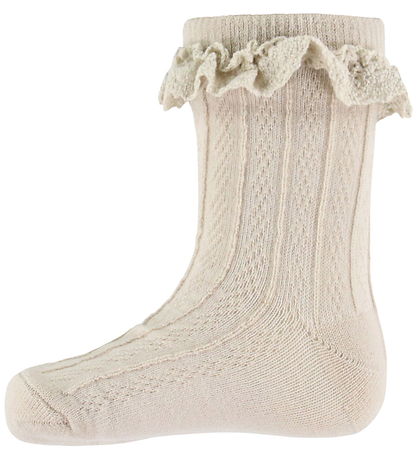 Wheat Strumpor - Ull - Nora - Offwhite m. Spetsar