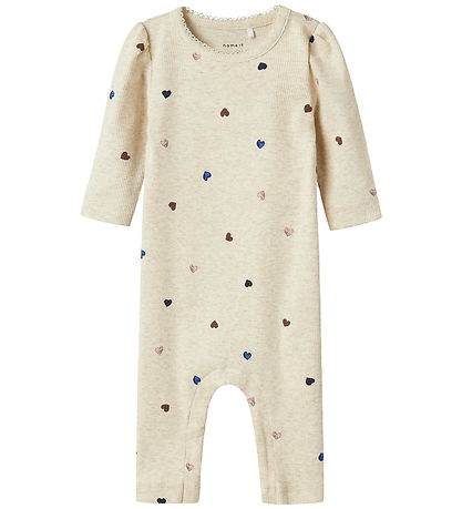 Name It Jumpsuit - Rib - NbfNutti - Peyote Melange w. Hearts
