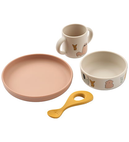 Liewood Dinner Set - Silicone - 4 Parts - Vivi - Cats Duck Dogs/ Liewood Dinner Set - Silicone - 4 Parts - Vivi - Cats Duck Dogs/