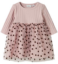 Name It Dress - Rib - NbfNea Tulle - Burnished Lilac w. Hearts