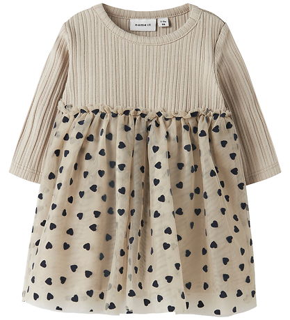 Name It Dress - Rib - NbfNea Tulle - Iceland Fossil