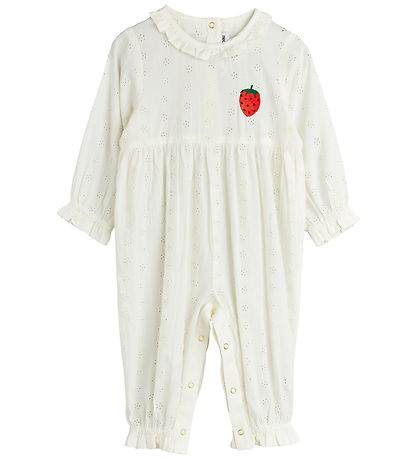 Mini Rodini Jumpsuit - Strawberry Schiffli - White