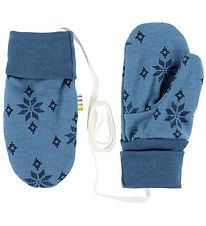 Joha Mittens w. Thumb - 2-layer - Wool/Cotton - Blue w. Snowflak Joha Mittens w. Thumb - 2-layer - Wool/Cotton - Blue w. Snowflak
