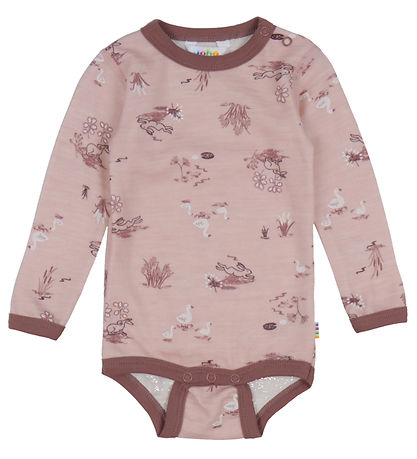 Joha Bodysuit l/s - Wool/Bamboo - Pink w. Print