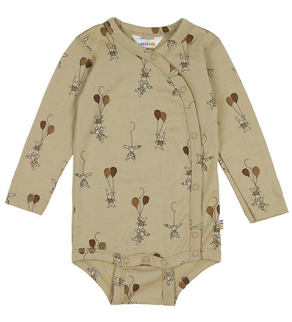 Joha Wrap Bodysuit l/s - Wool - Beige w. Rabbits