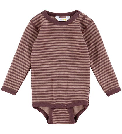 Joha Bodysuit l/s - Wool - Rose w. Stripes