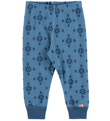 Joha Leggings - Wool/Cotton - Blue w. Snowflakes Joha Leggings - Wool/Cotton - Blue w. Snowflakes